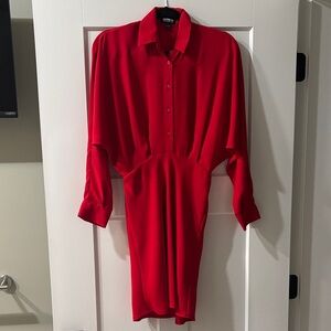 Express Vibrant Red Long Sleeve Dress